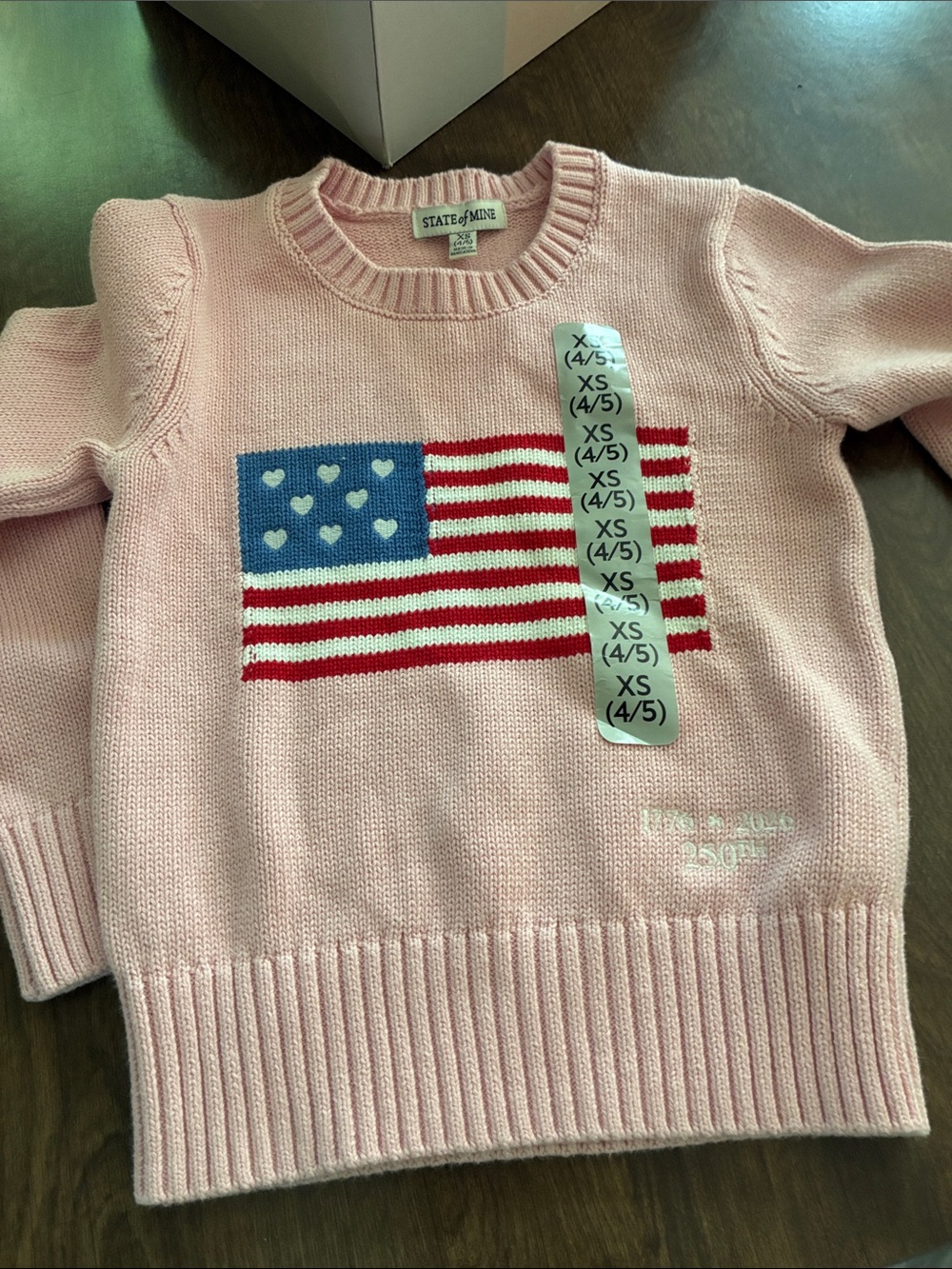 New Girls' Pink American Flag Knit Sweater  250 Anniversary - XS (4/5)
